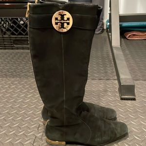 Tory Burch Suede Knee High boots with gold details